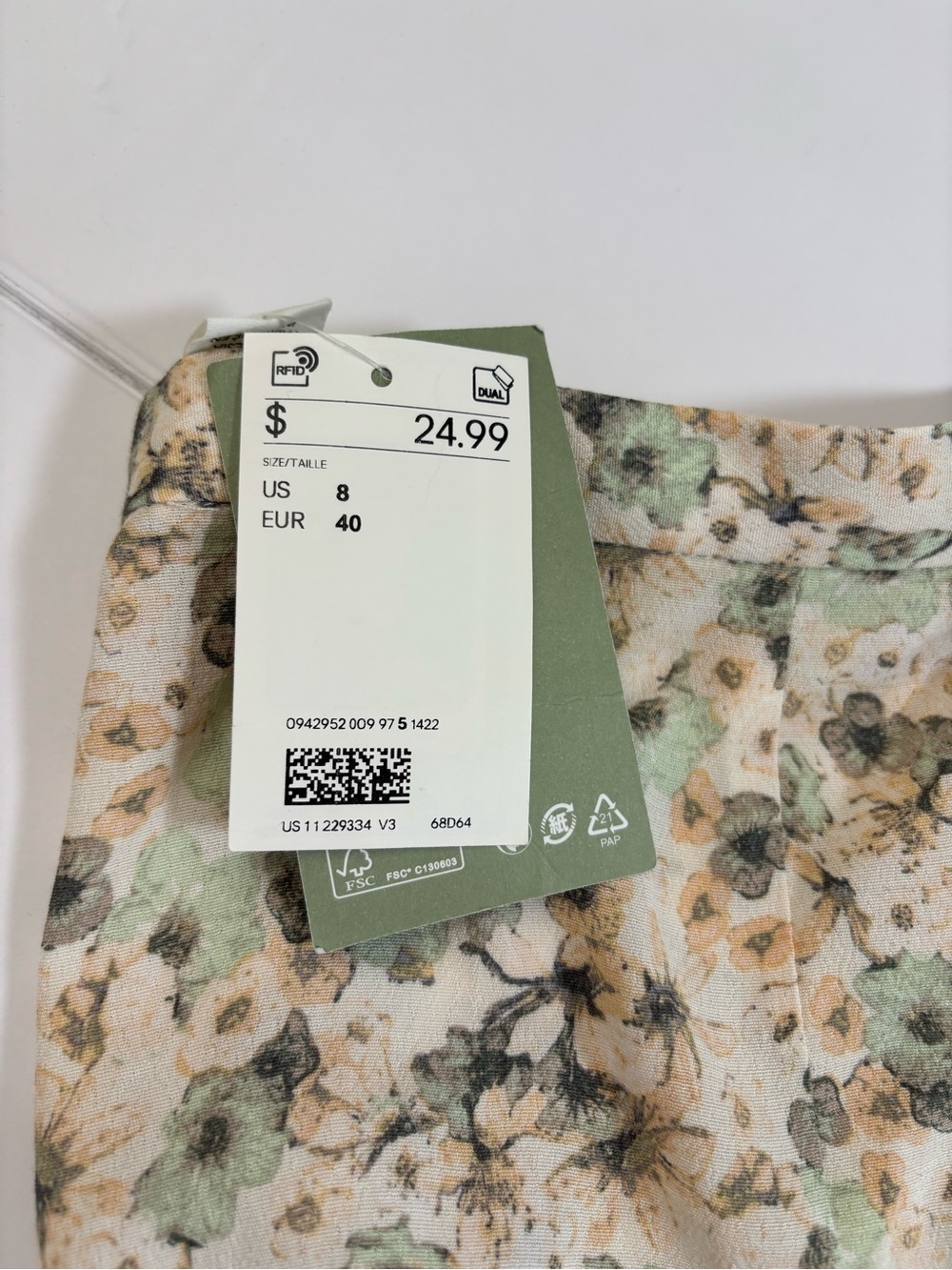 NWT H&M Floral Midi Maxi Slip Skirt Size 8 Sage Cream slit in the front - Picture 3 of 7
